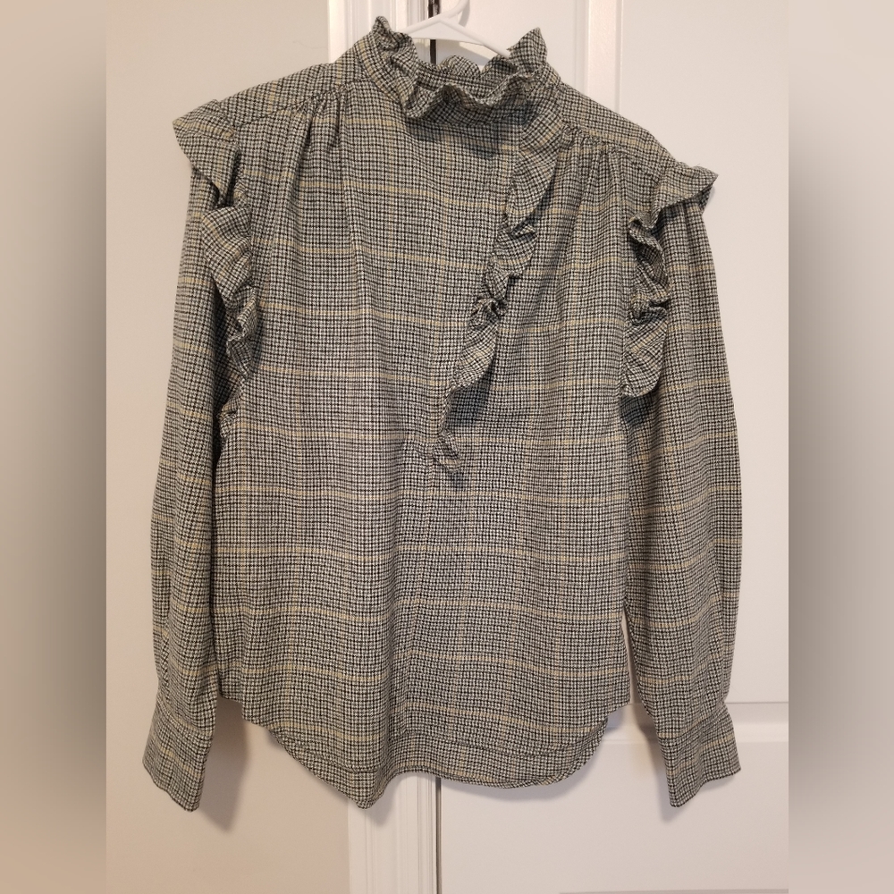 Isabel Marant Etoile wool ruffle check shirt